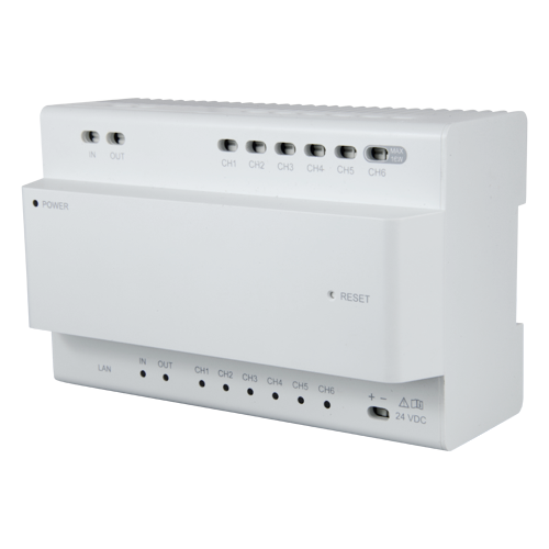 convertitore - 2 fili a IP - 6 gruppi di 2 fili - TCP / IP con RJ45 - Alimenta dispositivi a 2 fili - Collegamento di Hub a cascata