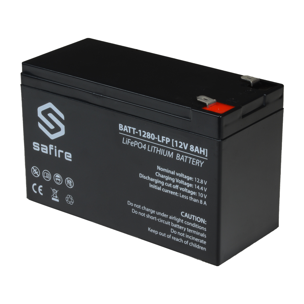 Batteria ricaricabile - Tecnologia Litio LiFePO4 - Voltaggio 12 V - Capacità 8.0 Ah - Lunga durata - Per backup o uso diretto