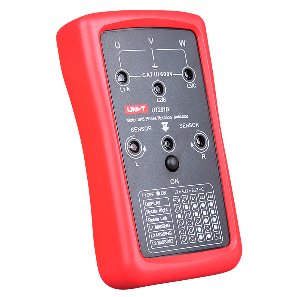 Phase sequence indicator - Motor rotation indicator - AC voltage measurement - Visible LED notification