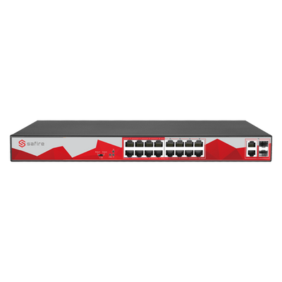 Safire - Switch PoE - 16 porte PoE + 2 Gigabit Combo Port - Velocità 10/100 Mbps - 30 W per porta / Massimo 150W - Norma IEEE802.3at (PoE) / af (PoE+)