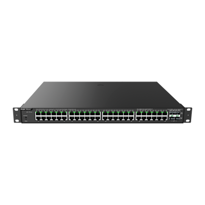 Reyee Switch PoE Cloud Layer  2 - 48 porte PoE Gigabit + 4 SFP Gigabit - 30W per porta 802.3af/at / Massimo 370W - Static LAG/DHCP Snooping/IGMP Snooping/Port Mirroring - VLAN/Port Isolation/STP/RSTP/ACL/QoS - Montaggio su rack