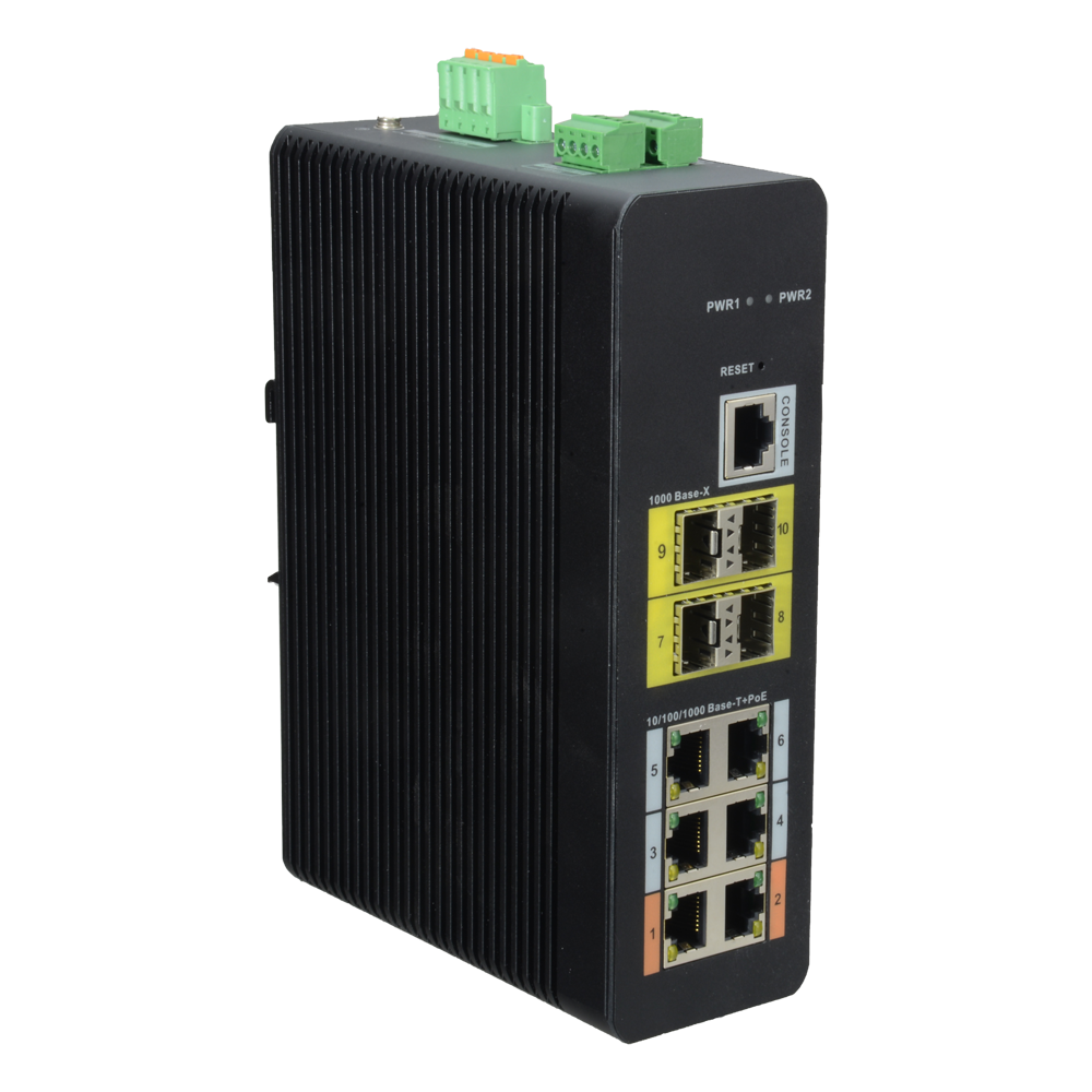 Switch HiPoE X-Security - 6 porte PoE (RJ45) + 4 porta Uplink (SFP) - Velocità 10/100/1000 Mbps - 2 Porte Hi-PoE / Consumo massimo 120W - VLAN/STP/RSTP/MSTP/ACL/QoS/802.1X - LACP/Static LAG/DHCP Snooping/DHCP Server
