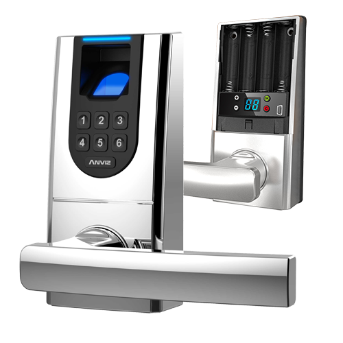 ANVIZ intelligent lock - Fingerprints and keyboard - Up to 99 users and 4 administrators - Autonomous 4 x AA batteries - Resistant and aesthetic - Extra security functions