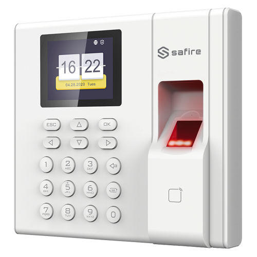 Control de Presencia - Huellas, tarjeta EM y teclado - 1.000 grabaciones / 100.000 registros - TCP/IP, USB, USB, modo presencia - Batería de respaldo - Software Safire Control Center AC