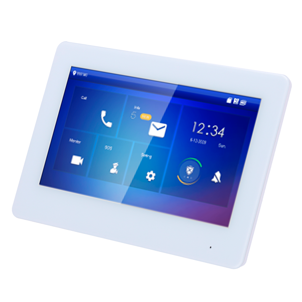 Monitor per Videocitofoni - Schermo TFT di 7" - Audio bidirezionale e chiamate tra dispositivi - TCP / IP e 2 fili - Slot MicroSD | 6 Entrate allarme - Montaggio in superficie