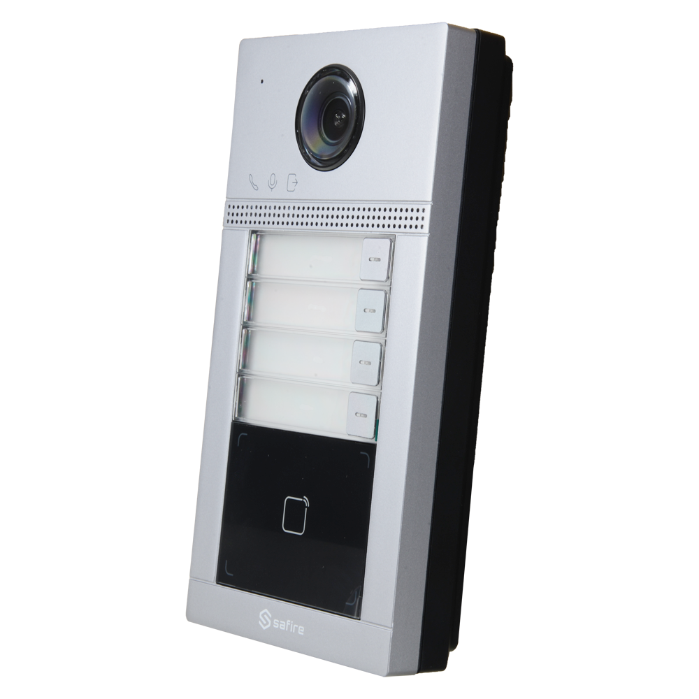 Videoportero IP WiFi para 4 apartamentos - Cámara de 2 Mp | Audio bidireccional - Apertura con tarjeta MF de 2 relés - App móvil con o sin monitor - Acero inoxidable antivandálico - PoE estándar | Superficie montanosa