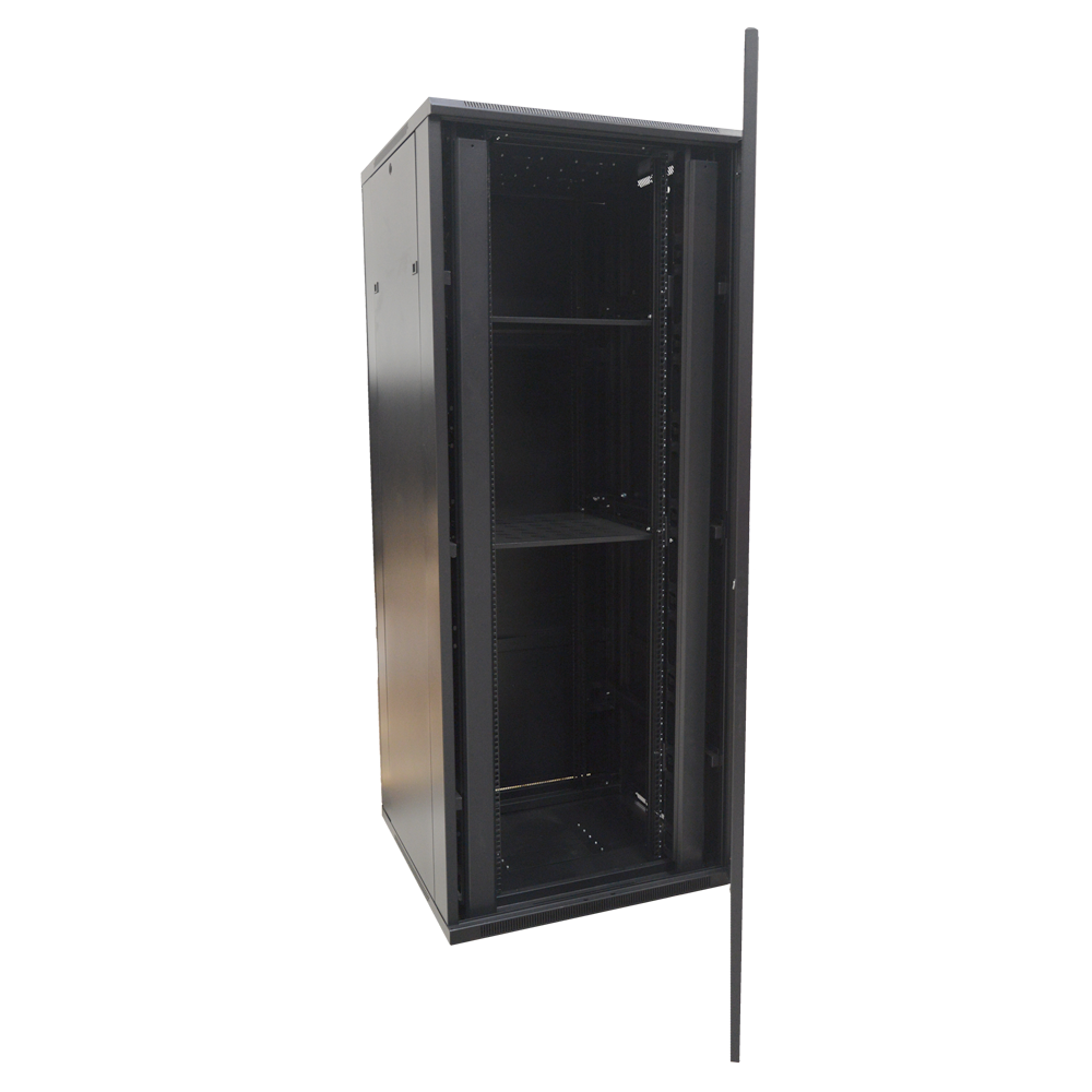 Armario rack de suelo - Rack de 19", hasta 42U + 12U vertical disponibles - Hasta 800 kg de carga - Con ventilación y pasacables - 4 ventiladores, 2 bandejas y PDU 6 zócalos - Se entrega montado