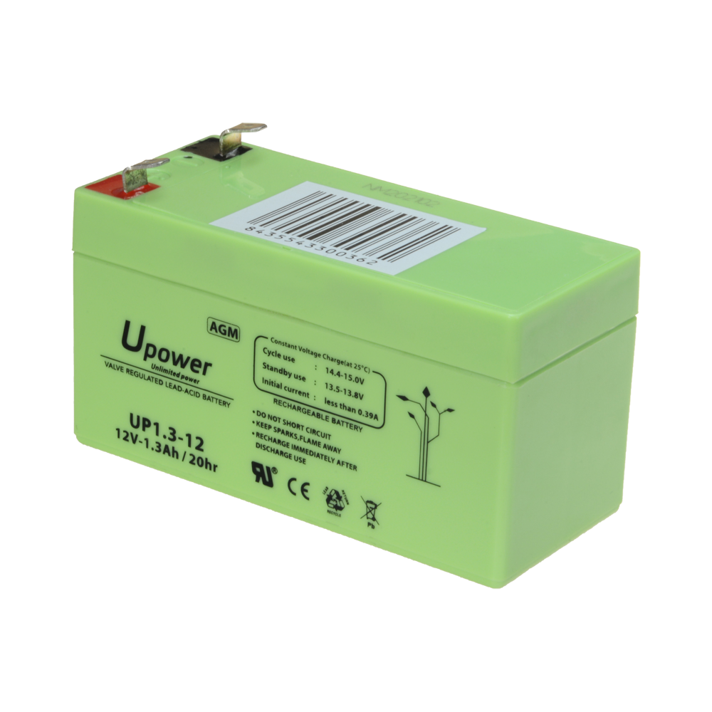 Upower - Batteria ricaricabile - Tecnologia piombo-acido AGM - Voltaggio 12 V - Capacità 1.3 Ah - 58 x 97 x 43 mm / 570 g - Per backup o uso diretto