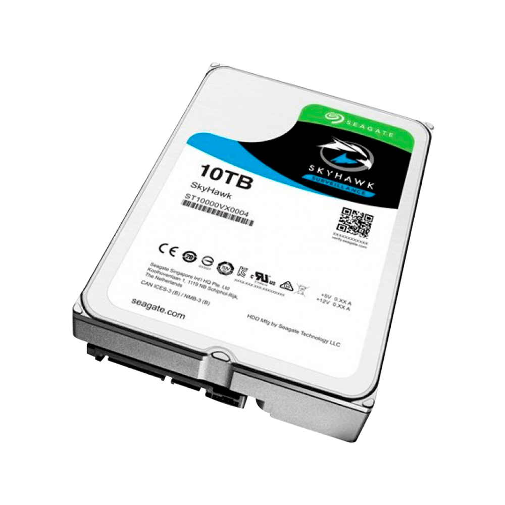 Disco duro Seagate Skyhawk - Capacità 10 TB - Interfaccia SATA 6 GB/s - Fino a 32 trasmissioni di intelligenza artificiale - Modello ST10000VE0008 - Speciale per videoregistratore di rete (NVR)