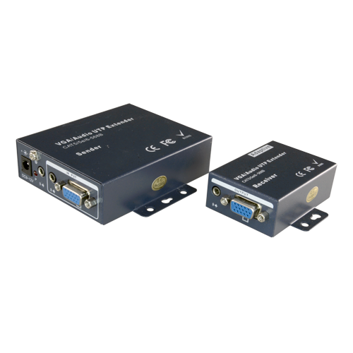 VGA Active Extender - Transmitter and Receiver - Distance 100m - Over UTP Cat 5/5e/6 cable - Up to 1920x1440 - DC 12V Power Supply