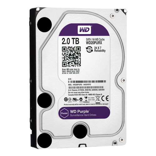 Disco Duro - Capacidad 2 TB - Interfaz SATA 6 GB/s - Modelo WD20PURX - Especial para videograbadores - Solo o instalado en DVR