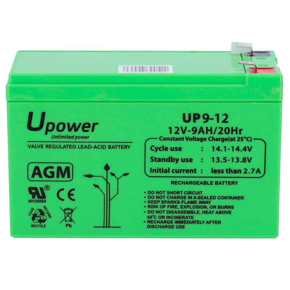 Upower - Batteria ricaricabile - Tecnologia piombo-acido AGM - Voltaggio 12 V - Capacità 9.0 Ah - 95 x 151 x 65 mm / 2660 g - Per backup o uso diretto