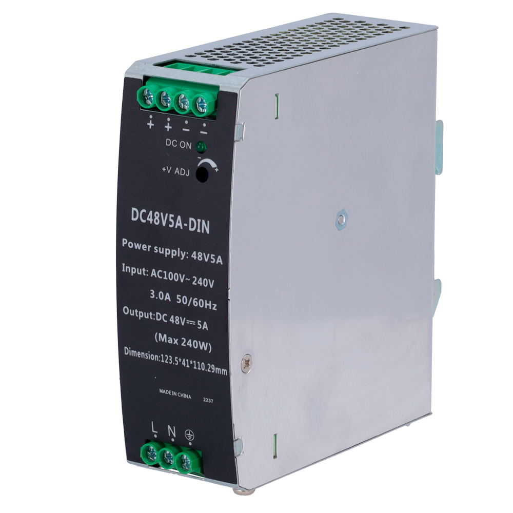 Fonte di alimentazione commutata - uscita DC 48 V 5 A / 240 W - 2 uscite - Voltaggio in entrata 100 V ~ 240 V - 123.5 (Al) x 41 (La) x 110.3 (Lu) mm - Montaggio su guida DIN