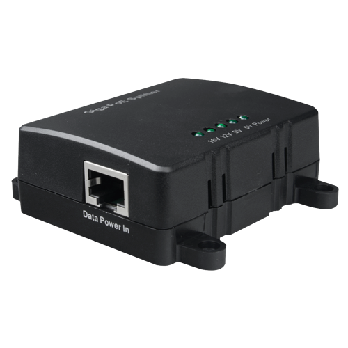 PoE Splitter - Per telecamere IP no PoE - Ingresso RJ45 (PoE) - Uscita RJ45 e jack - Potenza max 25 W / DC 5/9/12/18 V - PoE IEEE802.3af / PoE IEEE802.3at