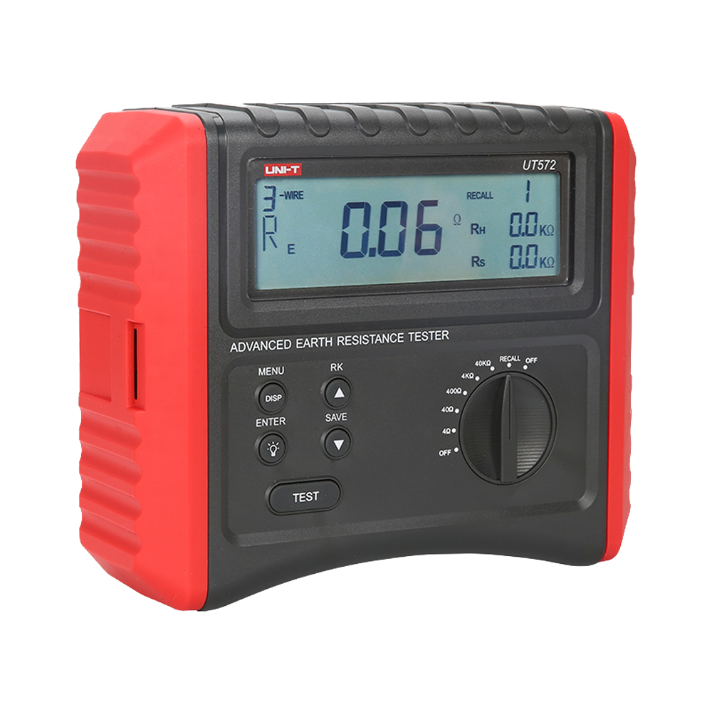 Misuratore della resistenza di terra - Display LCD - Misurazione della resistenza di terra fino a 40kΩ - Misura della resistività del suolo fino a 40kΩ - Memorizzazione dei dati - Spegnimento automatico