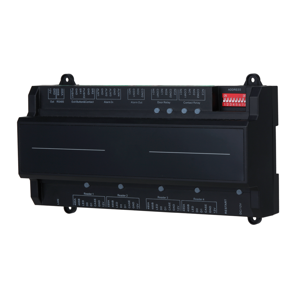 Biometric access controller - Access via fingerprint, card or password - TCP/IP communication | PoE - 4 readers for Wiegand | 4 readers for OSDP - Relay output for 2 doors - SmartPSS software