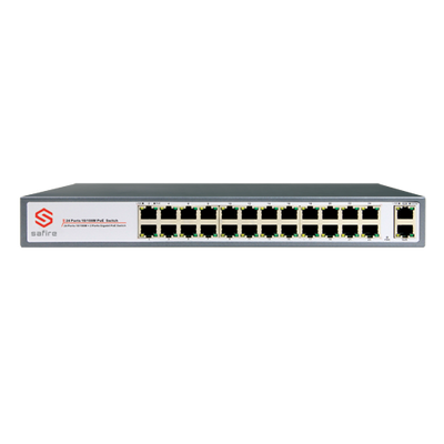 Switch PoE - 24 porte PoE + 2 Gigabit Port - Velocità 10/100 Mbps - 30 W per porta / Massimo 250W - Autonomia fino a 100m - Norma IEEE802.3at (PoE) / af (PoE+)