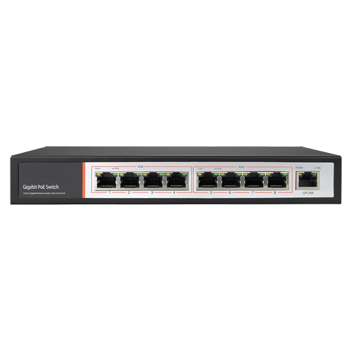 Safire | Switch PoE Gigabit - 8 porte PoE + 1 Uplink RJ45 - Velocità 10/100/1000 Mbps - Potenza 30 W per porta - Potenza massima totale 96 W - Norma IEEE802.3at (PoE) / af (PoE+)
