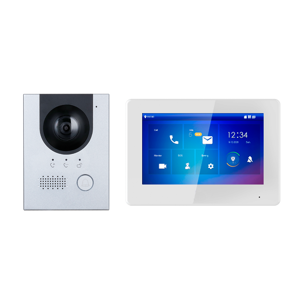Kit di Videocitofoni - Tecnologia 2 fili e PoE - Include Placca, Monitor, Hub 2 fili e supporto - App cellulare con P2P - Montaggio in superficie