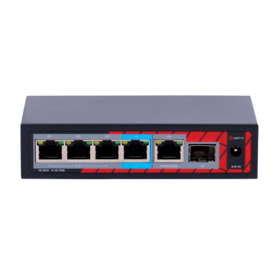 Safire Indoor POE extender Switch - Amplía alcance alimentación POE - 4 puertos PoE + 1 Uplink RJ45 +1 SFP  - IEEE 802.3 af/at/bt - Potencia de salida máxima 60 W - Puertos 10/100/1000 Mbps