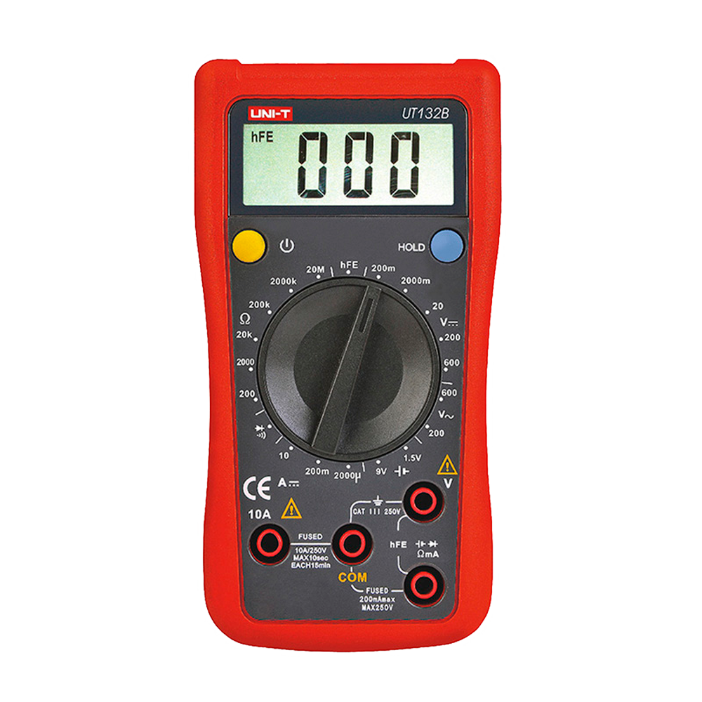 Multimetro digitale portatile - Misurazione della tensione DC e AC fino a 600V - Misura della corrente DC fino a 10A - Misurazione della resistenza | Test di diodi e hFE - Misura della temperatura - Cicalino per test di continuità
