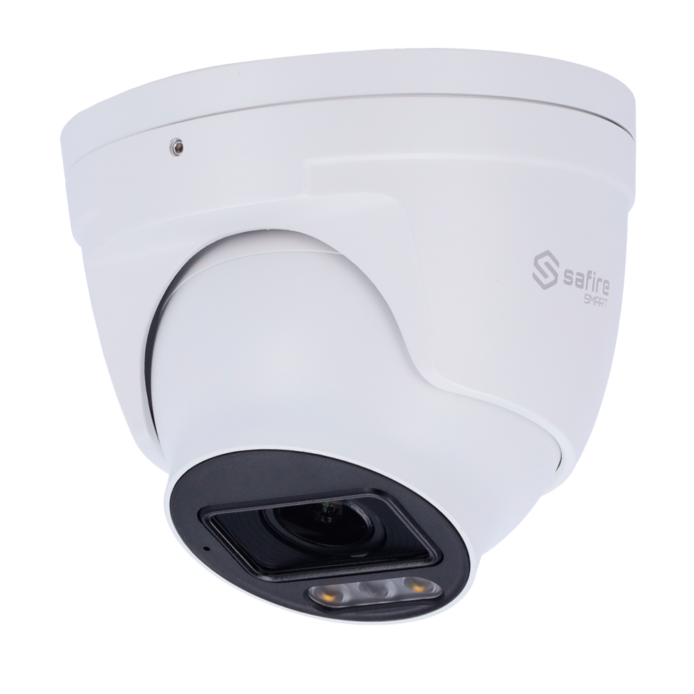 Safire Smart - Cámara IP Turret E1 Night Color gama IA - Resolución 4 Megapíxeles (2566x1440) - Lente motorizada 2.8~12mm | IR&Led hasta 40m - IA: Clasificación de personas y vehículos - Resistente al agua IP67 | PoE (IEEE802.3af)