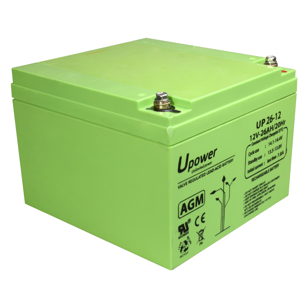 Upower - Batteria ricaricabile - Tecnologia piombo-acido AGM - Voltaggio 12 V - Capacità 26.0 Ah - 125 x 166.5x x 175/ 8440g - Per backup o uso diretto