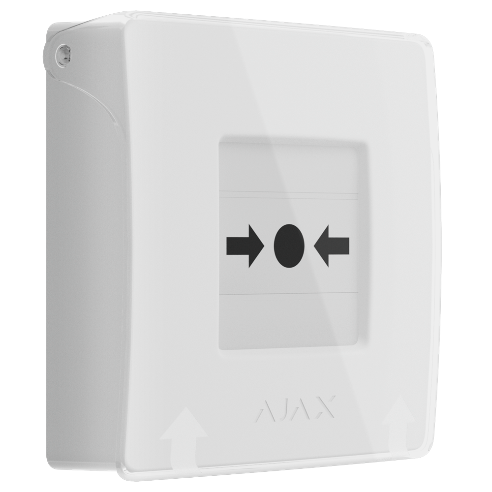 Botón manual de alarma de incendio blanco - Inalámbrico 868 MHz Jeweller - Botón alarma incendio o activador de escenarios - Compatible con función de alarma interconectada - Transmisión de alarmas a CRA (configurable) - Alimentación 2 pilas CR123A