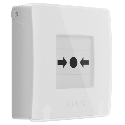 Botón manual de alarma de incendio blanco - Inalámbrico 868 MHz Jeweller - Botón alarma incendio o activador de escenarios - Compatible con función de alarma interconectada - Transmisión de alarmas a CRA (configurable) - Alimentación 2 pilas CR123A