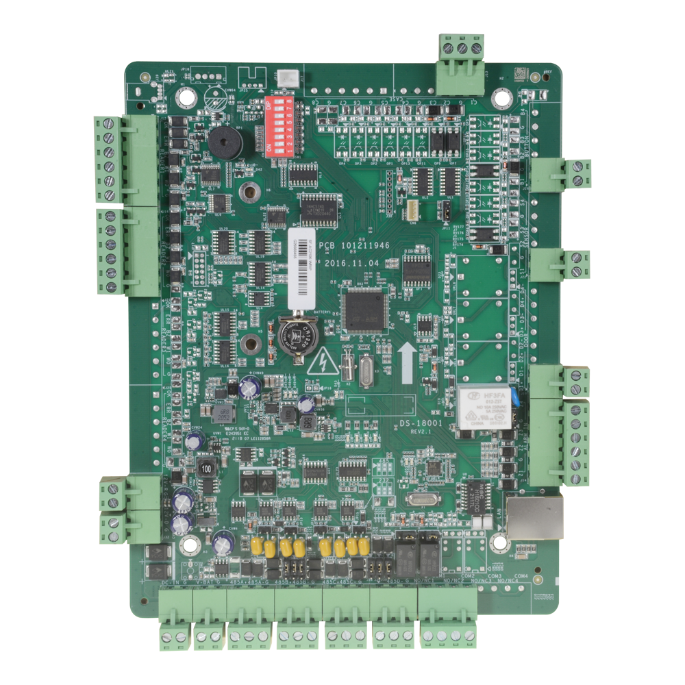 Controller di accessi biometrico - Accesso tramite impronta digitali, volti, scheda o password - Comunicazione TCP/IP | eHome | ISAPI | OSDP - 2 Ingressi Wiegand 26 e 2 RS485 - Uscita relé per una porta - Software Safire Control Center