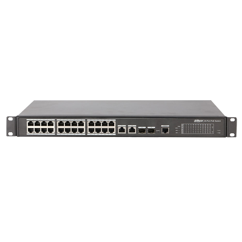 Switch PoE Branded Autogestionabile - 24 porte PoE + 2 Gigabit Combo Port - Velocità 10/100 Mbps - 90W porte 1 y 2 / 30W porte 3-24 / Massimo 240W - VLAN/STP/RSTP/QoS/802.1X - LACP/Static LAG/IGMP Snooping/Port Mirroring