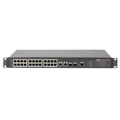Switch PoE Branded Autogestionabile - 24 porte PoE + 2 Gigabit Combo Port - Velocità 10/100 Mbps - 90W porte 1 y 2 / 30W porte 3-24 / Massimo 240W - VLAN/STP/RSTP/QoS/802.1X - LACP/Static LAG/IGMP Snooping/Port Mirroring
