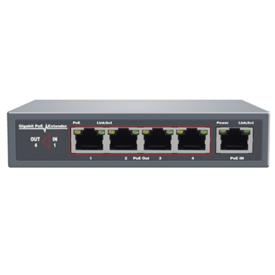 PoE Extender Switch - Ampia gamma di potenza POE - 4 porte PoE + 1 Uplink RJ45 - IEEE 802.3 af/at - Potenza massima totale 50 W - Porte 10/100 Mbps