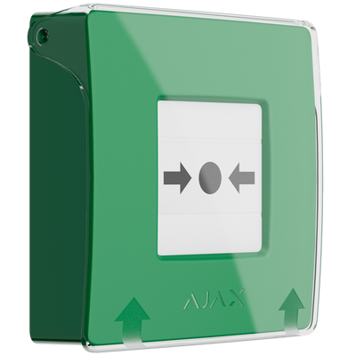 Botón manual de alarma de incendio verde - Inalámbrico 868 MHz Jeweller - Botón alarma incendio o activador de escenarios - Compatible con función de alarma interconectada - Transmisión de alarmas a CRA (configurable) - Alimentación 2 pilas CR123A