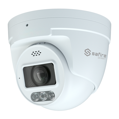 Safire Smart - Cámara Turret IP gama I1 con Disuasión activa - Resolución 8 Megapíxel (3840x2160) - Lente 2.8-12 mm | MIC & Speaker | Duallight 40m - AI: Clasificación de humano y vehículo - Impermeabilidad IP67 | PoE (IEEE802.3af)