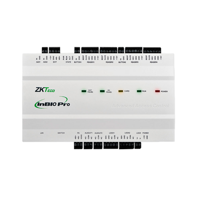 Controlador de acceso biométrico - Acceso mediante huella, tarjeta o contraseña - Comunicación TCP/IP | RS485 - 4 lectores Wiegand | 4 lectores RS485 - Salida de relé para 2 puertas - Software ZKBio CVSecurity