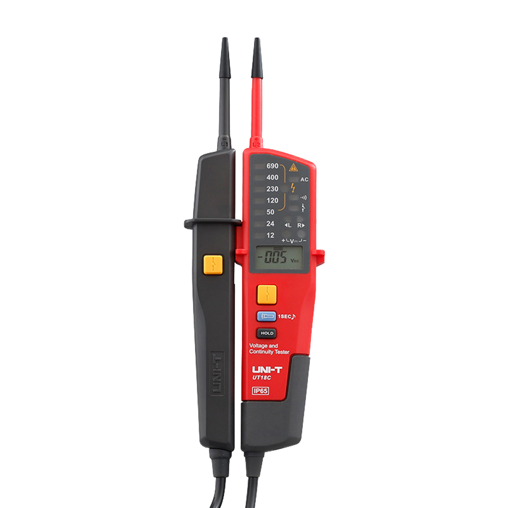 Rilevatore di tensione AC/DC senza contatto - Display LED - Modalità ad alta e bassa tensione fino a 690 V - Avviso acustico e LED visibile - Spegnimento automatico - Waterproof IP65