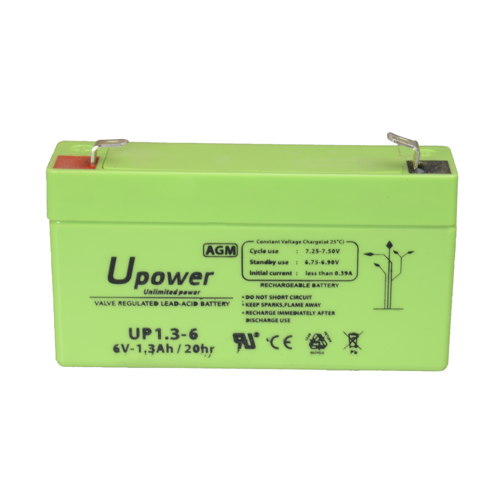Upower - Batteria ricaricabile - Tecnologia piombo-acido AGM - Voltaggio 6 V - Capacità 1.3 Ah - 97 x 57.5x x 24/ 290g - Per backup o uso diretto