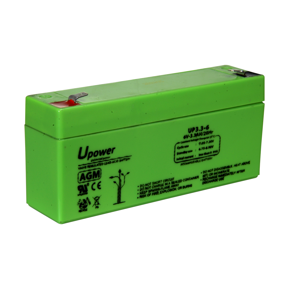 Upower - Batteria ricaricabile - Tecnologia piombo-acido AGM - Voltaggio 6 V - Capacità 3.2 Ah - 66 x 134x x 34/ 670g - Per backup o uso diretto