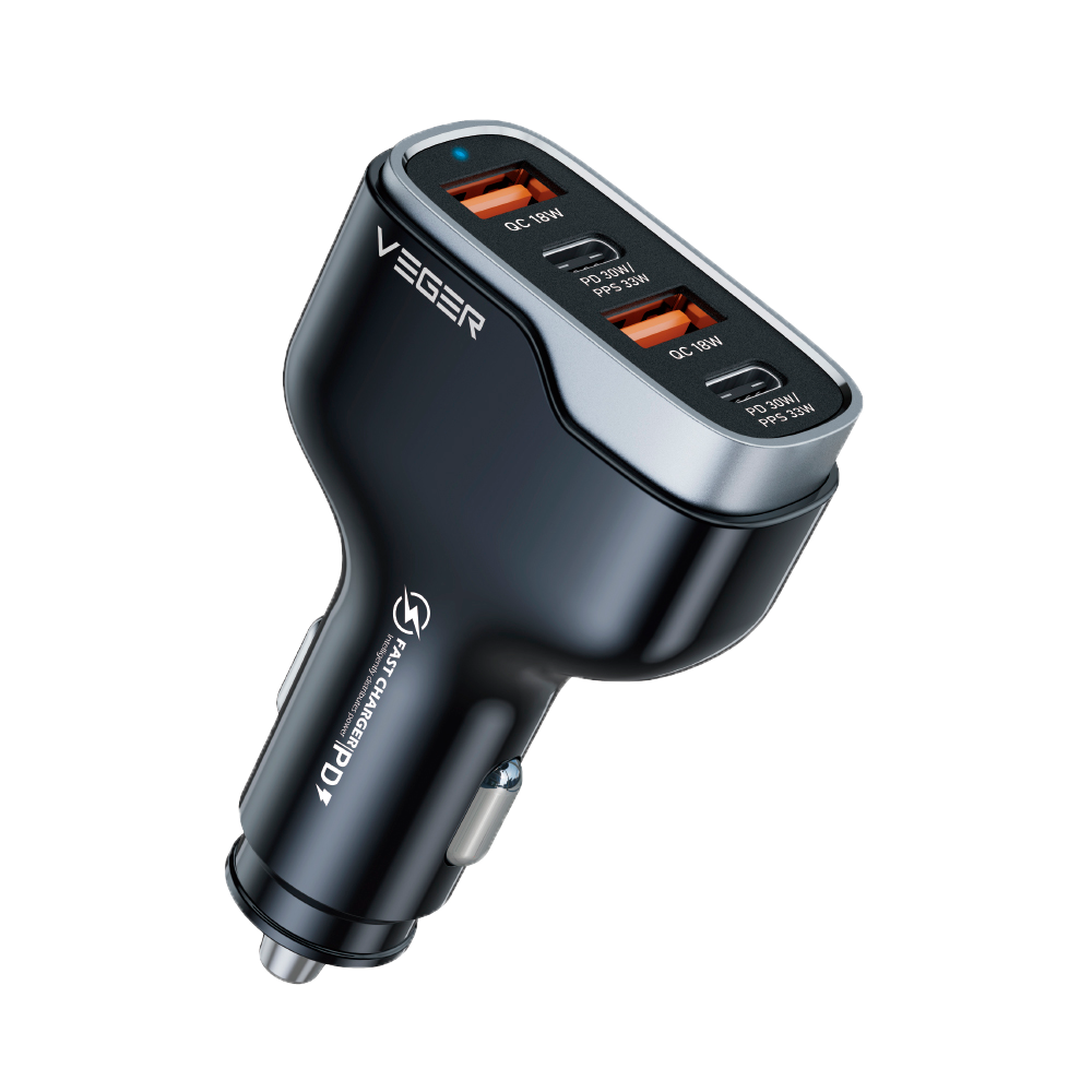 VEGER - Cargador para coches - Potencia total 66 W - Entrada 12-24V DC - Color negro -