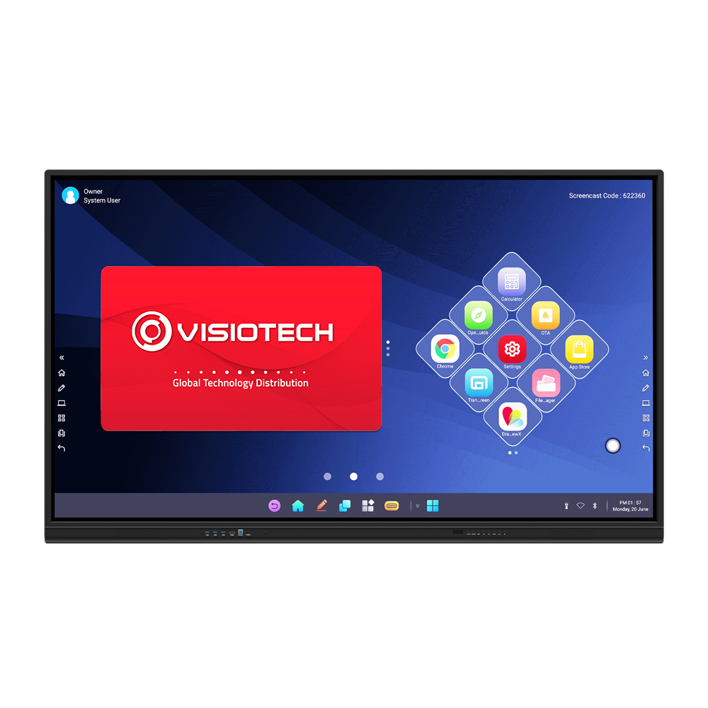 Pantalla interactiva IBOARD 86'' 4K - Pizarras laterales con digitalización de escritura - Resolución 3840x2160 - Entradas HDMI, VGA, DP, Type-C, LAN, USB, OPS - Ángulo de visión 178º - Altavoces integrados