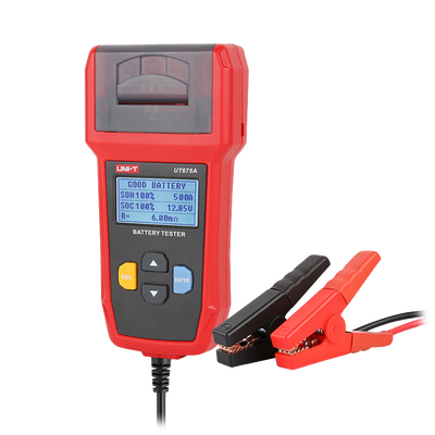 Tester per batterie - Misura capacità, tensione, resistenza e stato - Tester di carica e di avviamento delle batterie 12V/24V - Adatto per testare fino a 10 tipi di batterie - Collegamento al PC tramite USB