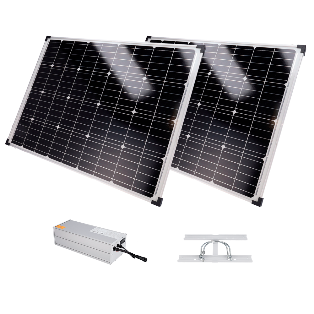 Sistema de alimentación autónoma para CCTV - 2x Panel solar de 150W - Batería LiFePo4 1920Wh (150Ah) salida 12/24VDC - Regulador MPPT integrado - Soporte para anclaje en mástil - RS-485 para comunicación