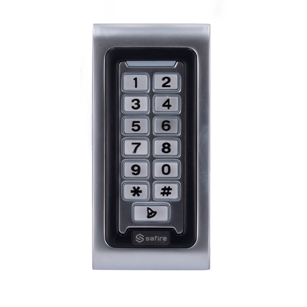 Controllo accessi autonomo - Accesso tramite scheda MF e PIN - Uscita relè, pulsante e campanello - Wiegand 26 - Controllo orario - Adatto per esterni IP68