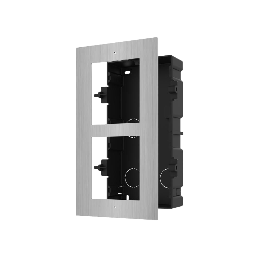 Pannello frontale e scatola di registro da incasso - Per 2 moduli - Specifico per i videocitofoni Hikvision - Compatibile con i moduli Hikvision - Scatola in plastica - Pannello fabbricato in acero inossidabile