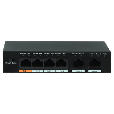 Switch PoE X-Security - 4 porte PoE + 2 porta Uplink - Velocità 10/100 Mbps - 60W porta 1 / 30W porta 2-4 / Massimo 60W - Modo TVCC fino a 250m a 10Mbps - Hi-PoE / IEEE802.3at (PoE+) / af (PoE+)