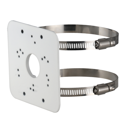 Soporte para postes/farolas - Para cámaras tipo bala o domo - Rango de diámetro 80~150 mm - Apto para exteriores - Color blanco - Pasador de cable