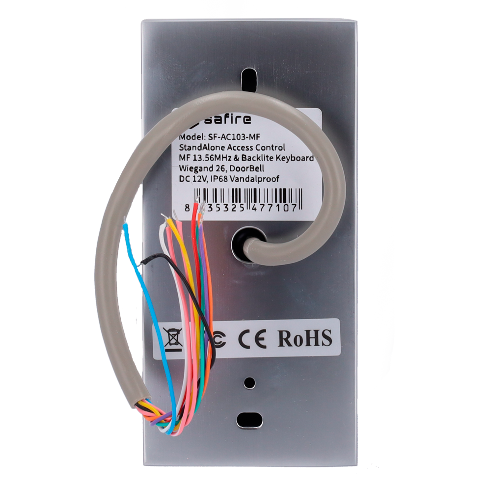 Control de acceso autónomo - Acceso mediante tarjeta EM y PIN - Salida de relé, pulsador y timbre - Wiegand 26 - Control horario - Apto para exterior IP68