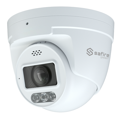 Safire Smart - Cámara Turret IP gama I1 con Disuasión activa - Resolución 4 Megapíxel (2566x1440) - Lente 2.8 mm | MIC & Speaker | Dual light 40m - AI: Clasificación de humano y vehículo - Impermeabilidad IP67 | PoE (IEEE802.3af)