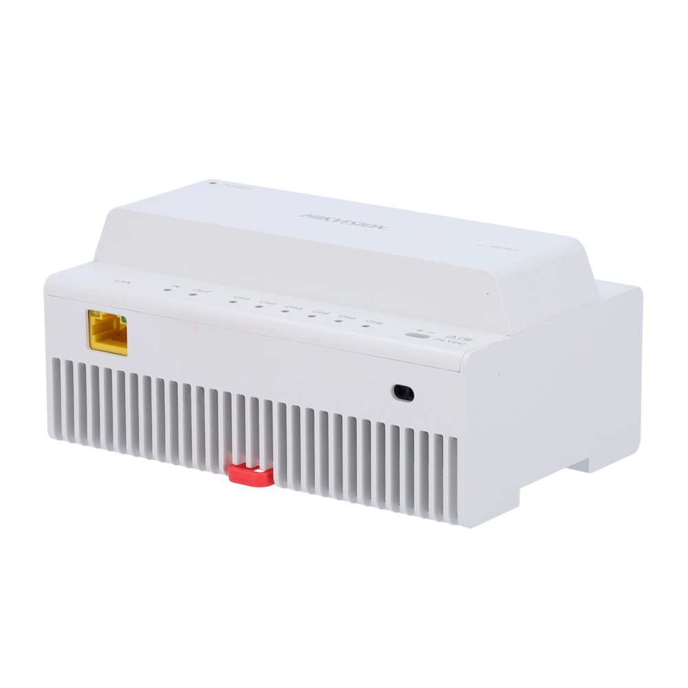 Converter for buildings - 2 hilos to IP - 6 groups of 2 hilos - TCP/IP with RJ45 - Connection with DS-KAD706Y - Mounted on surface or DIN carriage
